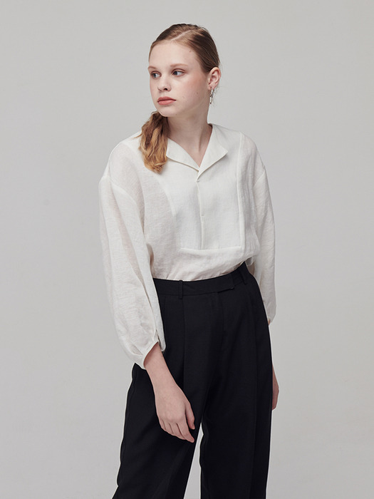 Linen long sleeve round shirt_Off white