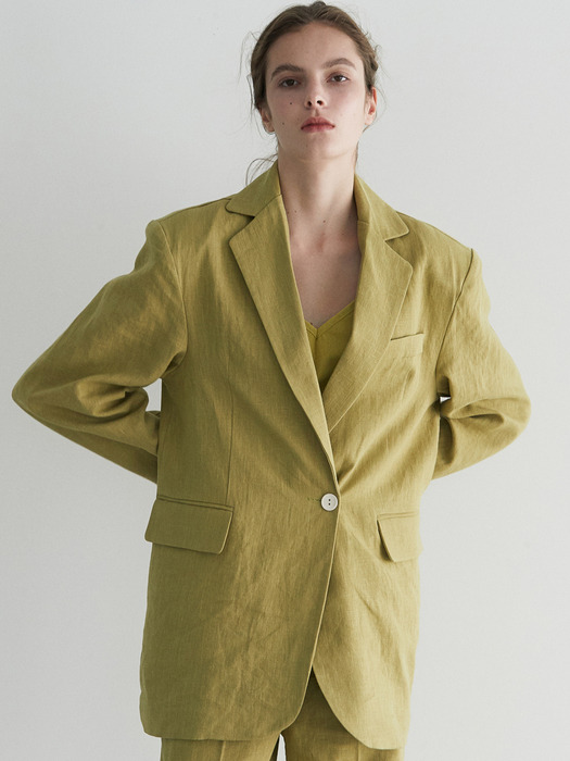 ouie338 over shoulder daddy linen jacket (olive)