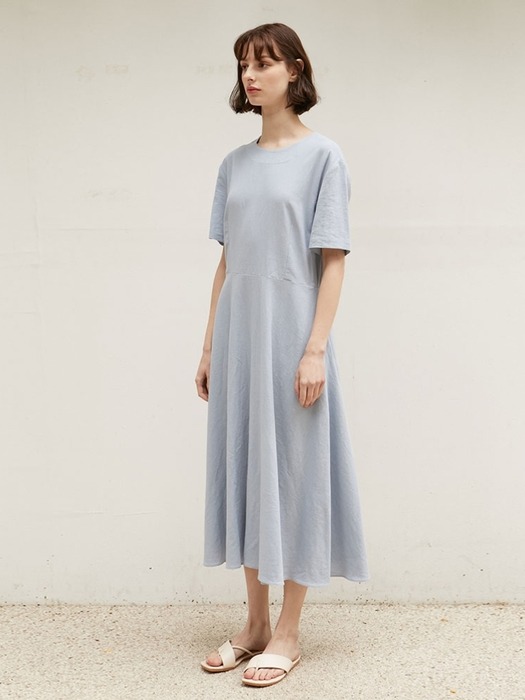 Linen Flared Dress - Blue