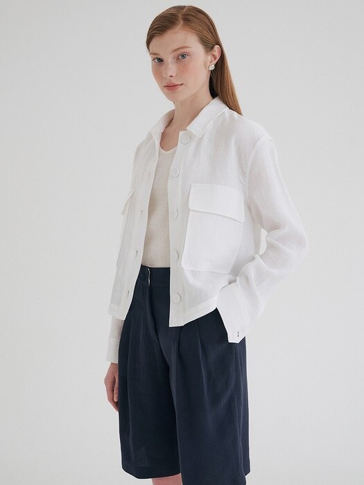 linen cropped shirt jacket (white)