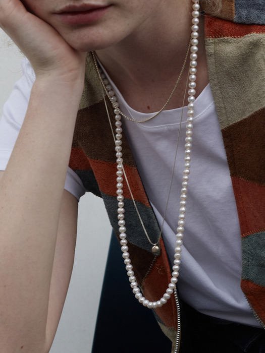 [단독][2SET]The long pearl necklace + Tiny pebble long necklace