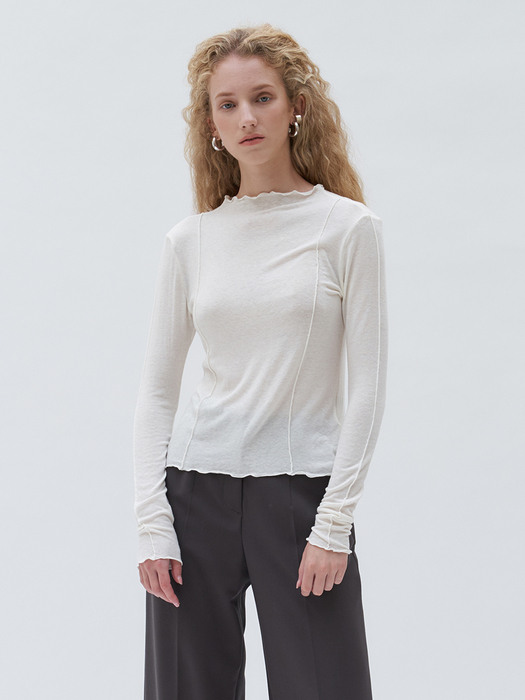 TTF WOOL PINTUCK HALF NECK SLEEVE TOP  3COLOR