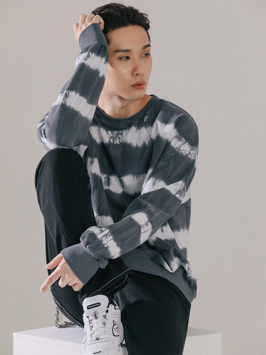 T004 STRIPE TIEDYE CREWNECK_GRAY