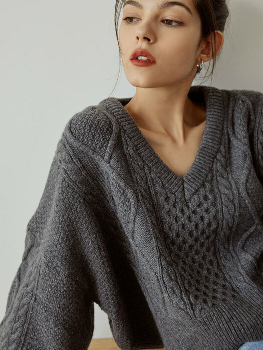 Cable Crop Wool Knit(Gray)