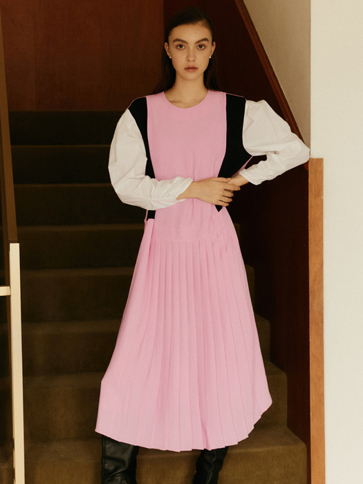 [사용금지][EXCLUSIVE] Colourway pleats dress - 2 colors