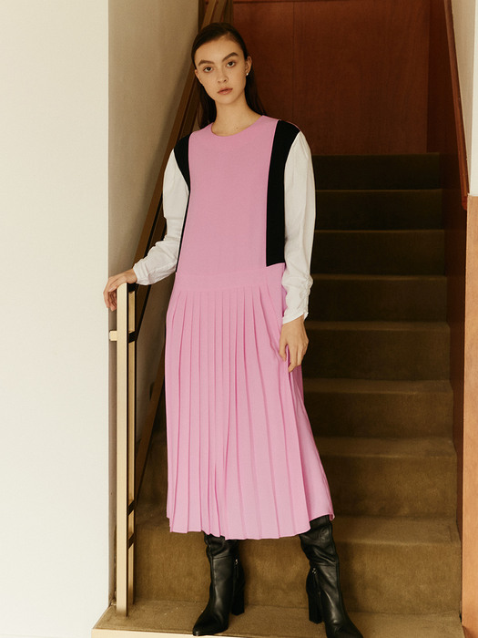 [사용금지][EXCLUSIVE] Colourway pleats dress - 2 colors