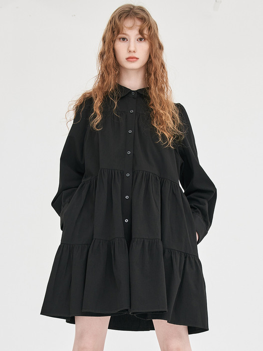 MINI FLARE SHIRT ONE-PIECE BASIC BLACK