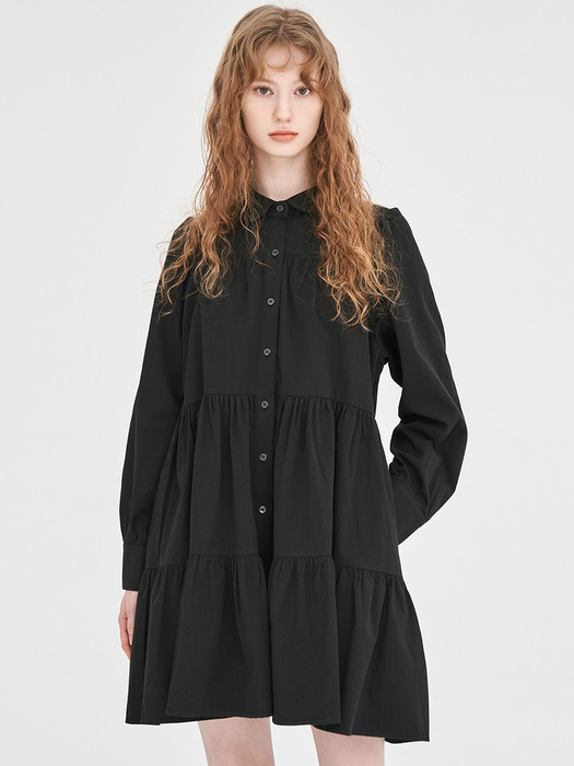 MINI FLARE SHIRT ONE-PIECE BASIC BLACK