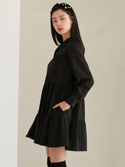 MINI FLARE SHIRT ONE-PIECE BASIC BLACK