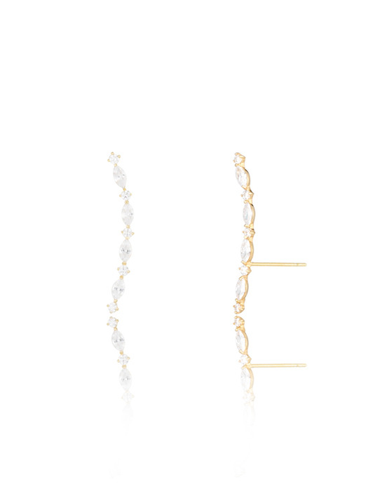 14k Gold CZ Curve Line Earring (14k Gold).14