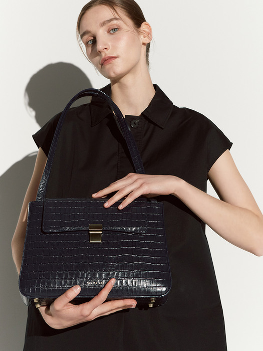 Mari classic bag - croc deep navy