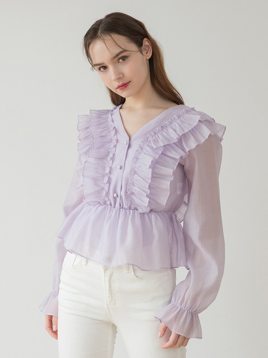 Pin Stripe Frill Blouse Purple