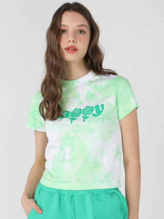 Happy tie-dye crop T shirts [Green]
