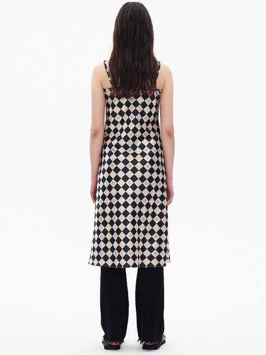 SYMBOL PATTERN SLIP DRESS, BLACK