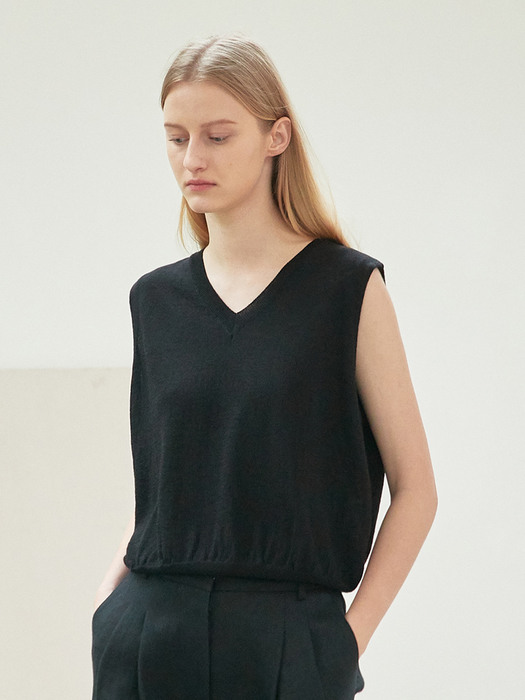 linen sleeveless knit (black)
