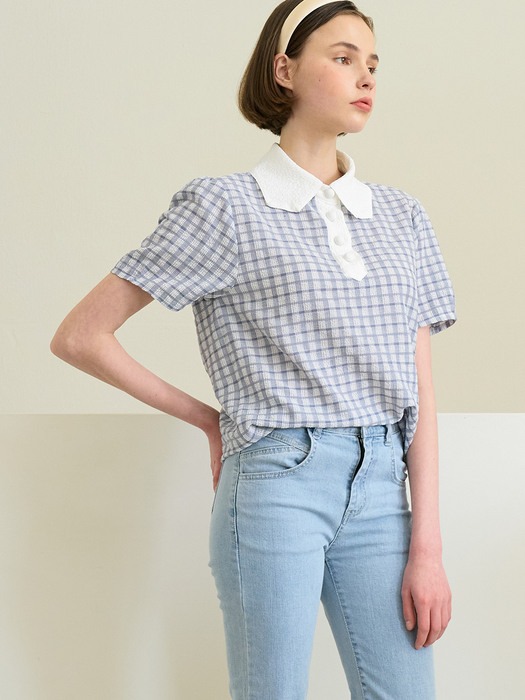 monts 1298 collar colored check blouse