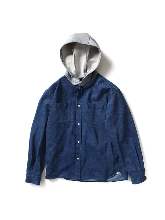 Hood denim shirts jacket -Blue denim