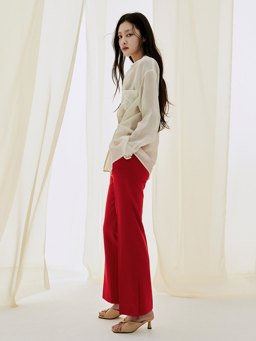 Flared Elastic Slit Pants - Red