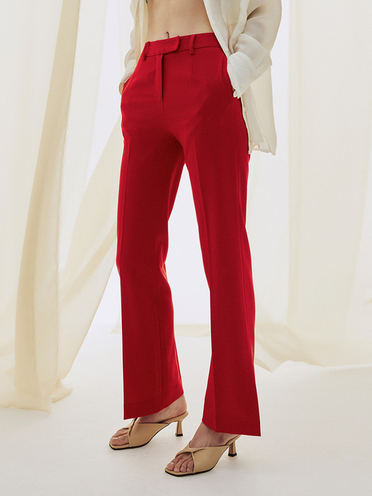 Flared Elastic Slit Pants - Red