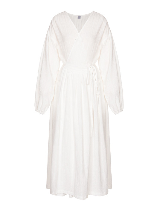 wrinkle wrap robe dress - Ivory