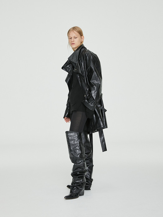 FW21 UNISEX BLACK SYNTHETIC LEATHER LONG WARMERS