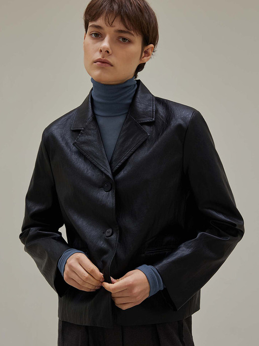 Leather blazer jacket (black)