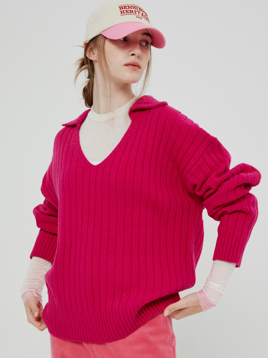 [21FW] WIDE COLLAR KNIT - HOT PINK