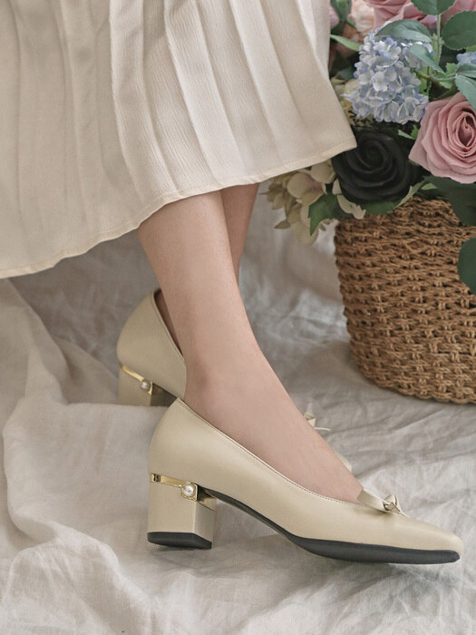 1218 Daisy Ribbon Pumps Heel-2color