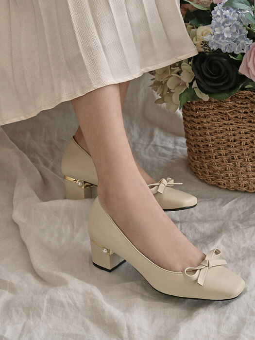 1218 Daisy Ribbon Pumps Heel-2color