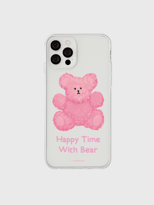 pink happytime with bear [클리어 폰케이스]