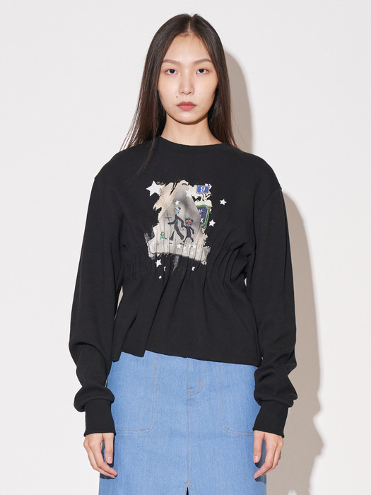 Panda Printed Pintuck Sweatshirt