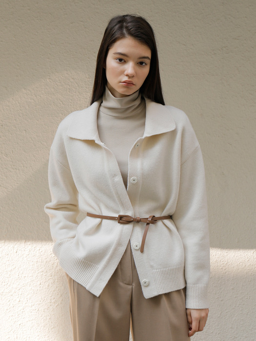 WOOL BELTED CARDIGAN / IVORY