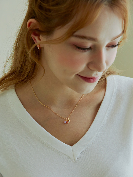 [Pink/Mint/White] Gemstone Point Necklace (14k)
