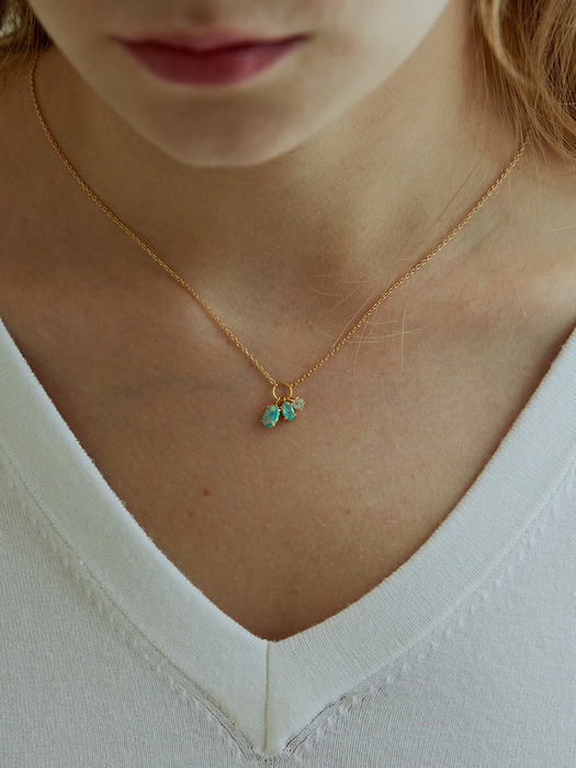 [Pink/Mint/White] Gemstone Point Necklace (14k)