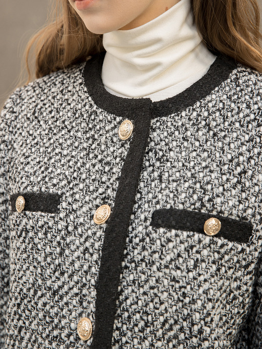 Wool Tweed Crop Jacket Charcoal