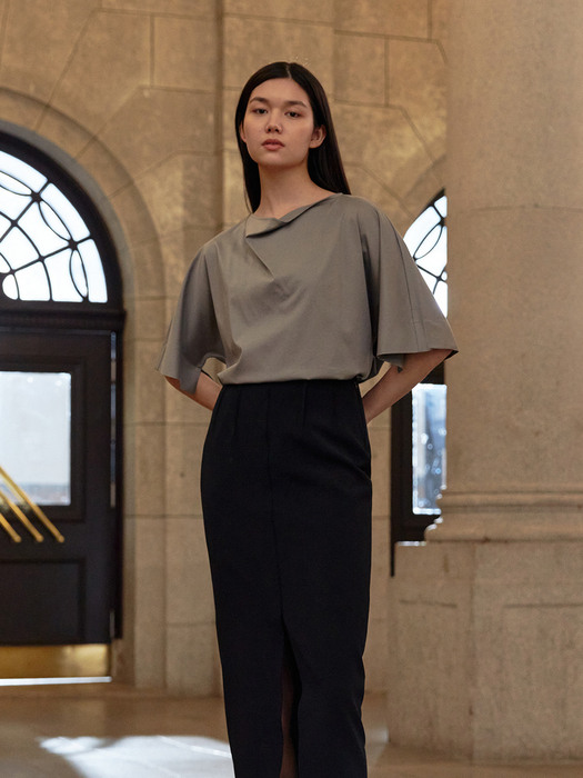 ★MOHAN★ TWS DRAPED NECK HALF SLEEVE TOP _3 COLOR Designer fashion, Seoul-fully created | W Concept