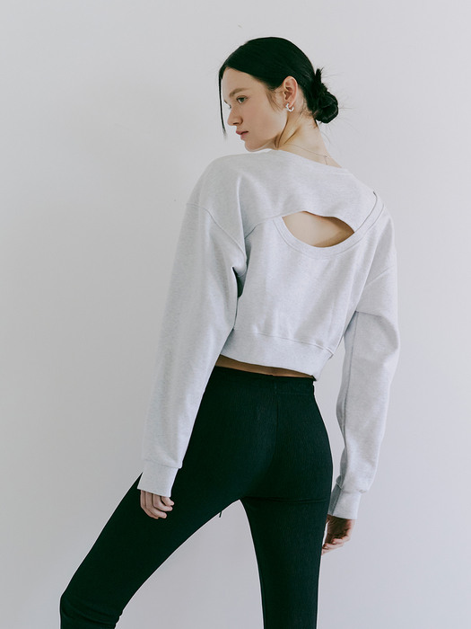 Back Cut-Out Sweatshirt, Melange White