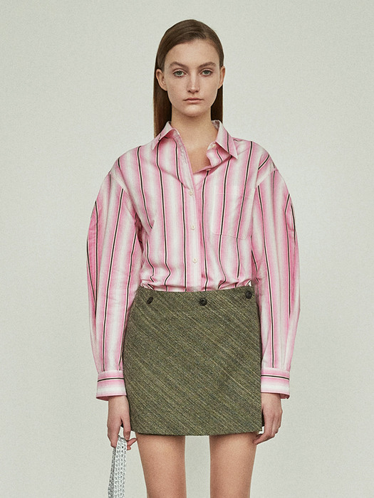 Volume Sleeve Shirt in Pink Stripe