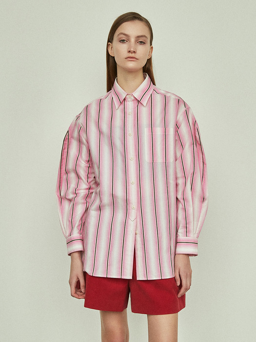 Volume Sleeve Shirt in Pink Stripe