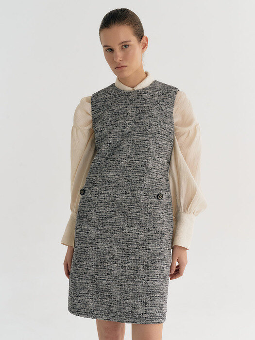 Textured Wool Tweed Midi Dress