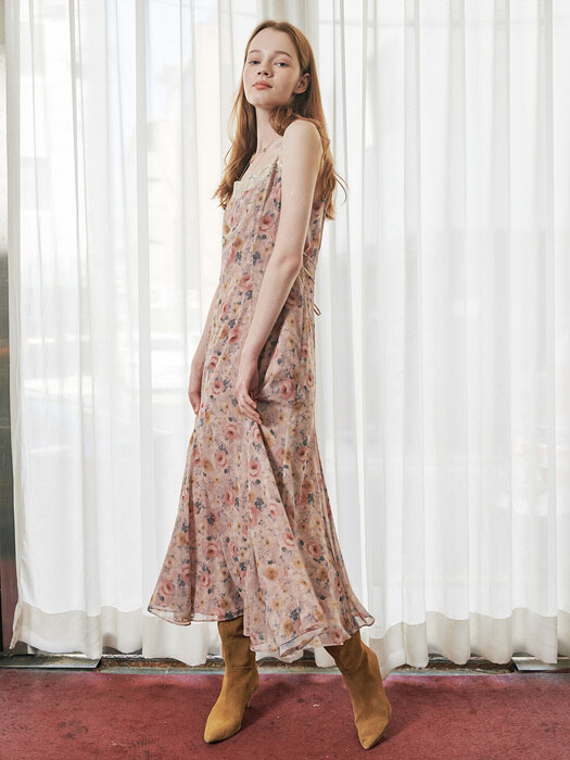 FLOWER LACE SLIP DRESS_PINK BEIGE