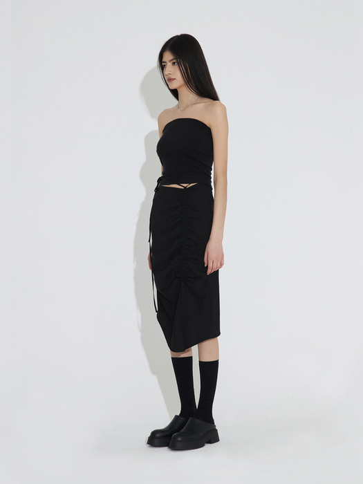 V strap runched skirts - Black