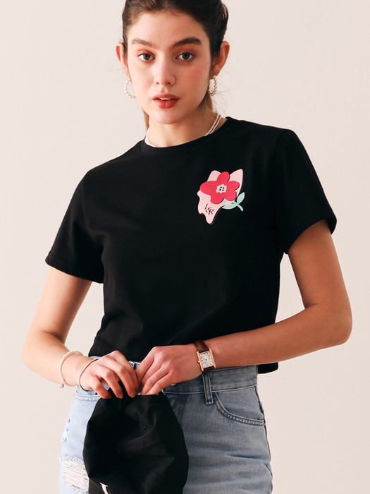 Flower Crop Half Sleeve T-Shirt [black]