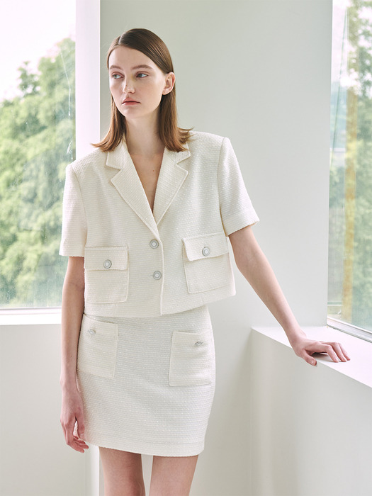 Summer Tweed Crop Jacket Set-up - Ivory