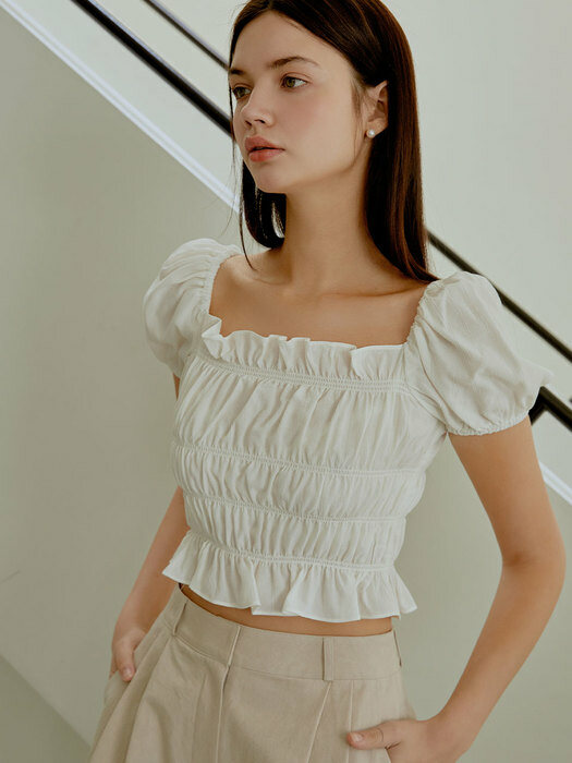 Cupcake shirring blouse (white)
