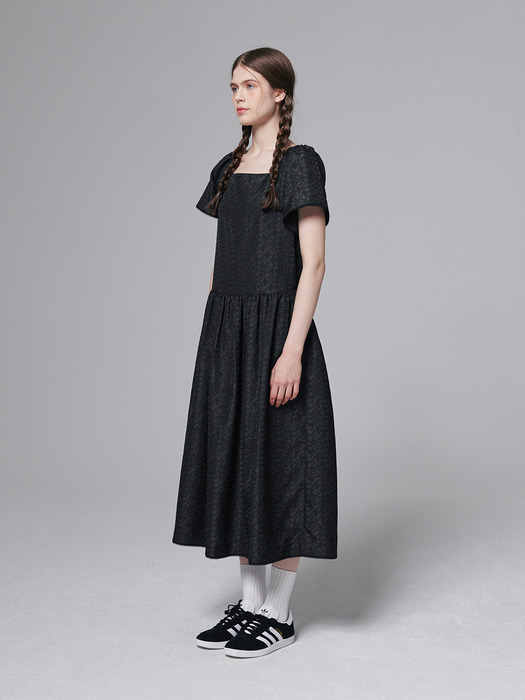 Flower Jacquard dress - Black