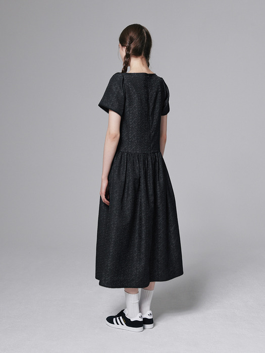 Flower Jacquard dress - Black