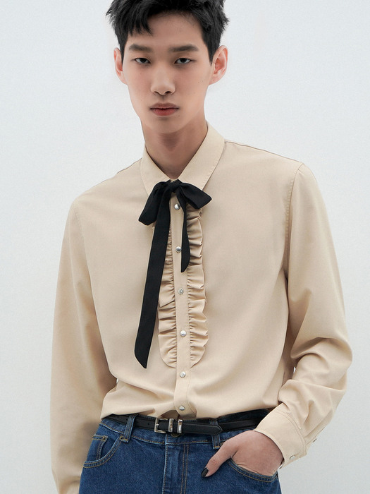 Ruffled-Placket Shirt[Beige(UNISEX)]_UTS-FS11  