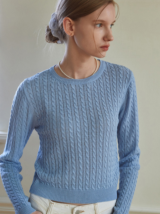 BASIC TWIST ROUND KNIT_SKY BLUE