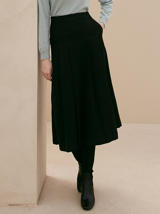 j860 pleats long skirt (black)